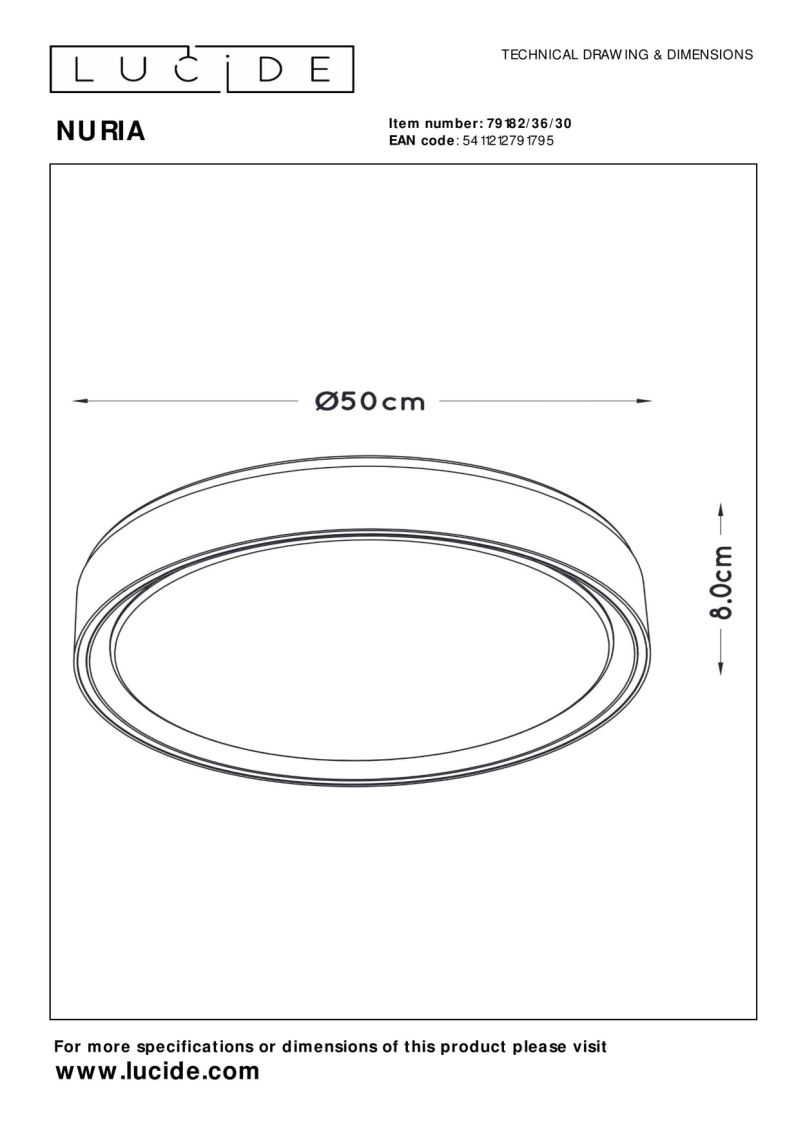 Lucide NURIA - Zapustené stropné svietidlo - Ø 50 cm - LED Dim. - 1x36W 2700K - 3 StepDim - Čierny